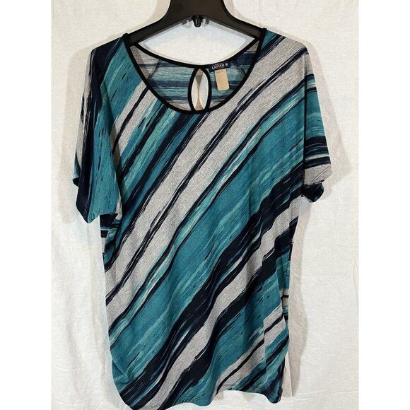 Lavish Teal Grey & Black Sleeveless XL Blouse - Picture 1 of 8